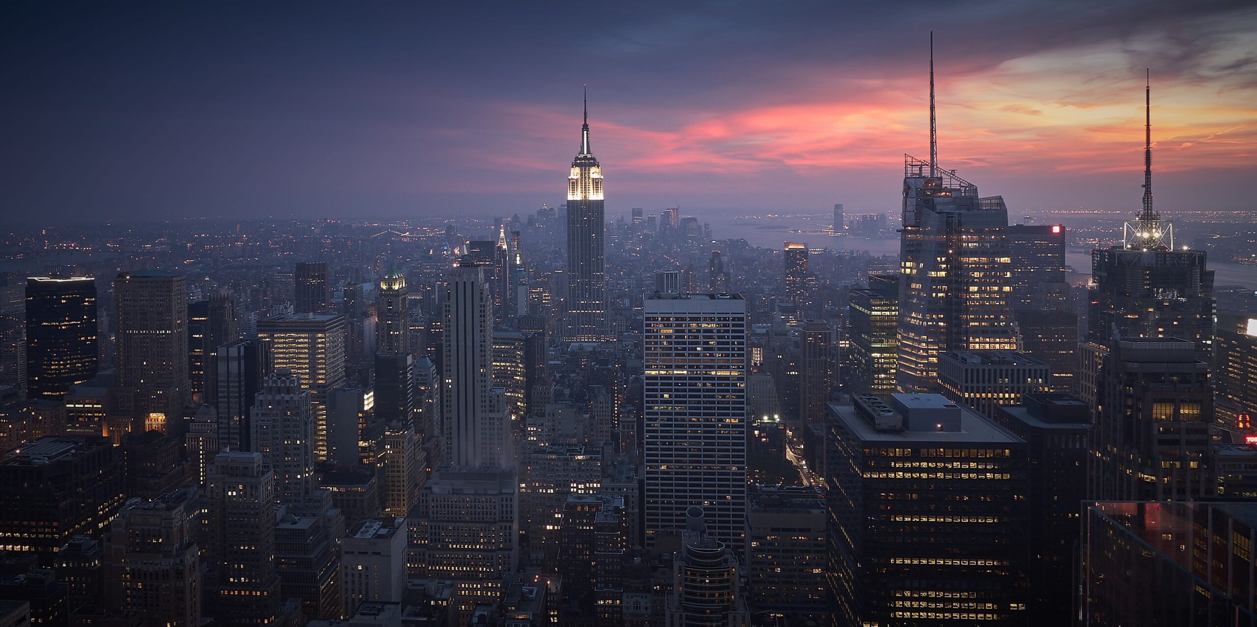 Beautiful High Angle Shot of Manhattan Skyscrapers in Sunset