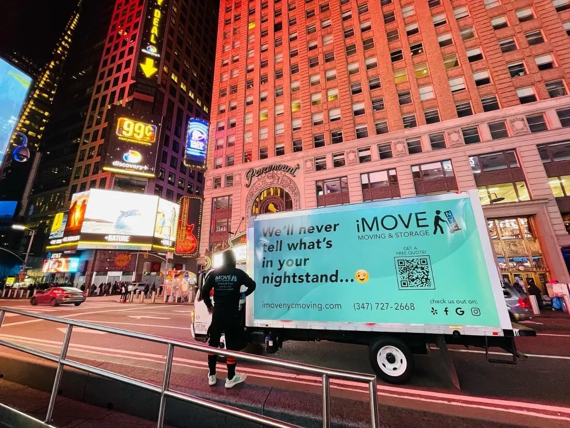 iMOVE NYC Crew Parked in Front of The Paramount Theatre on Times Square Manhattan