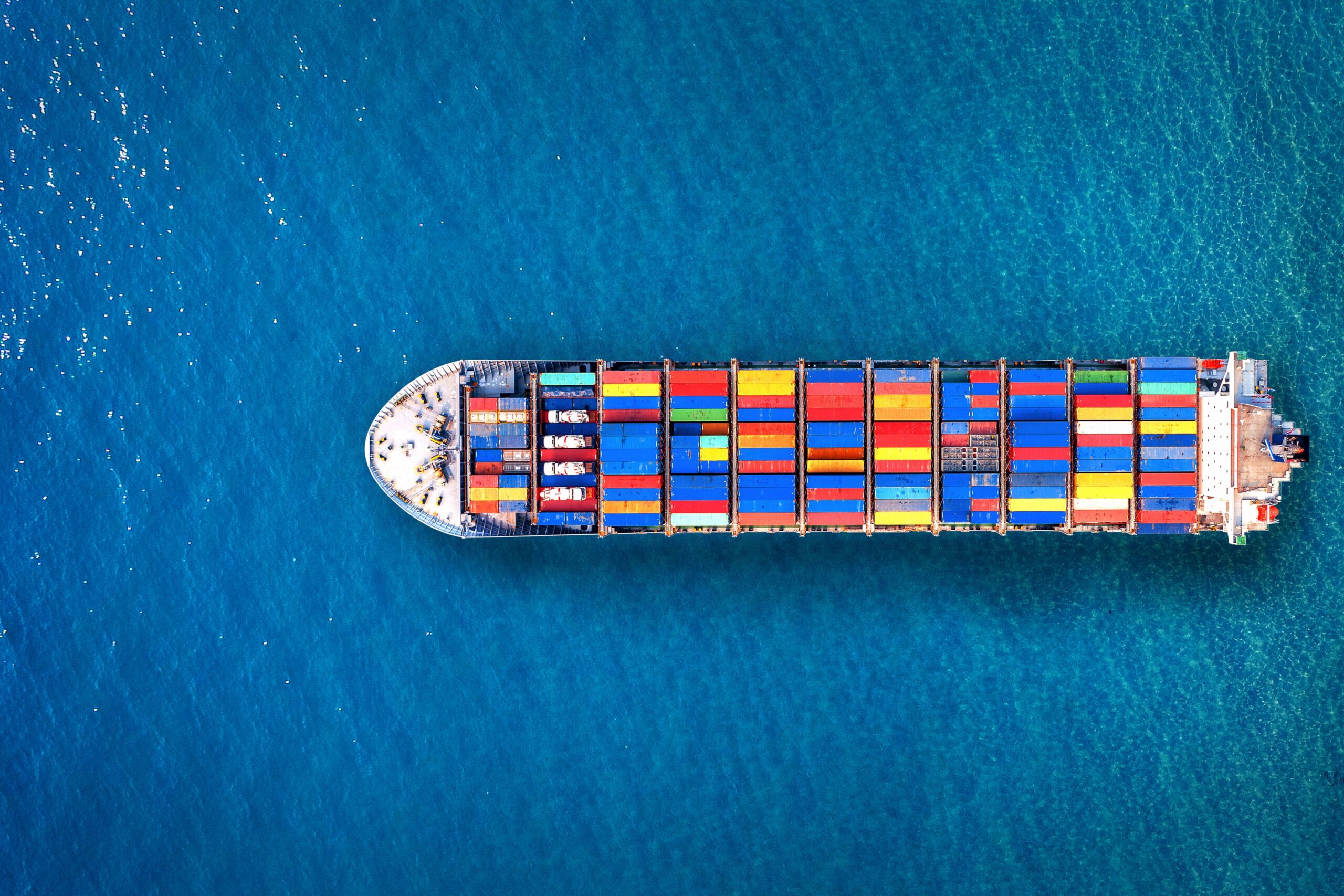 Bird's Eye View Shot of Loaded Container Ship