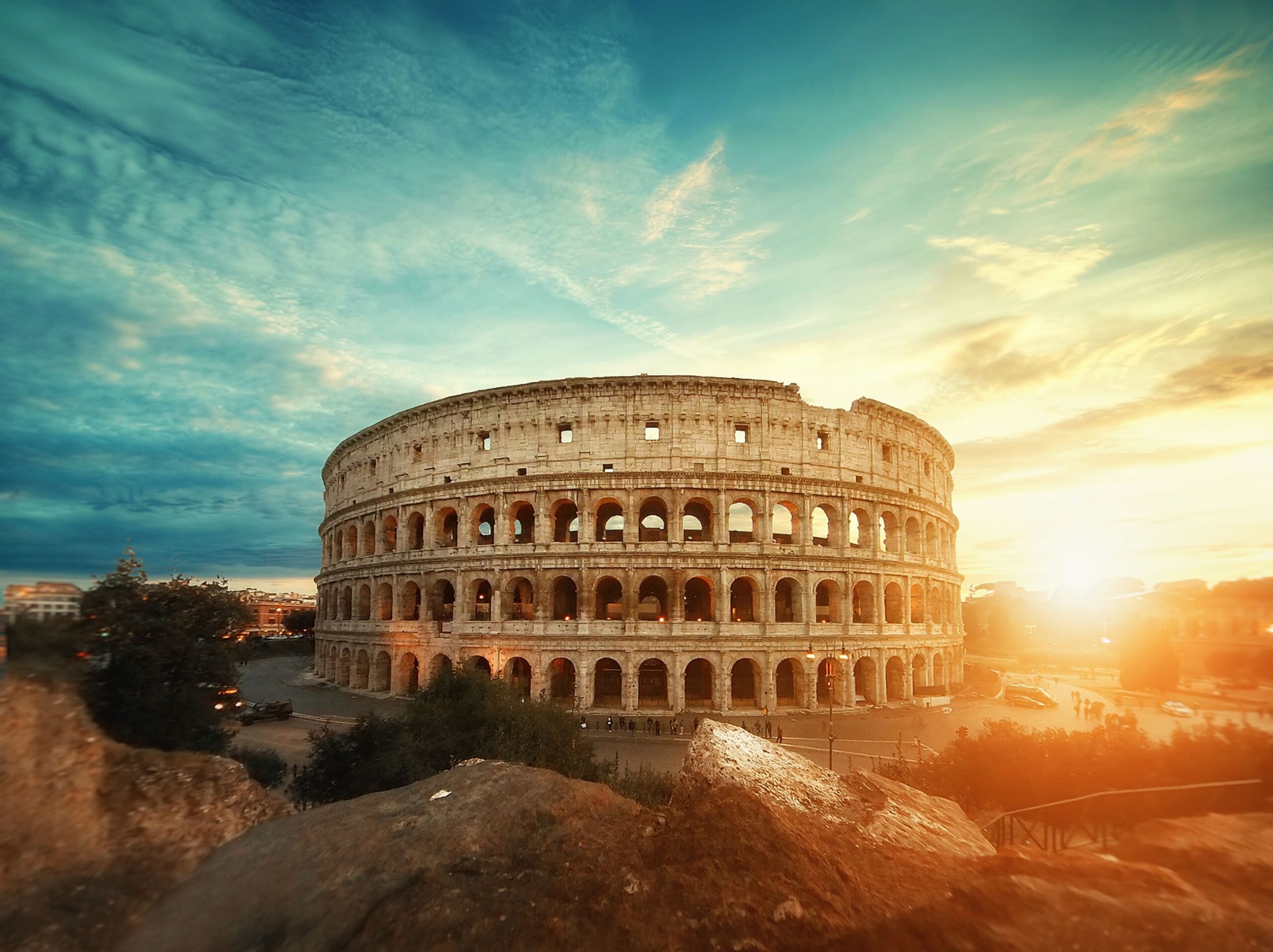 Colosseum in Rome Bathed By Fading Sunlight