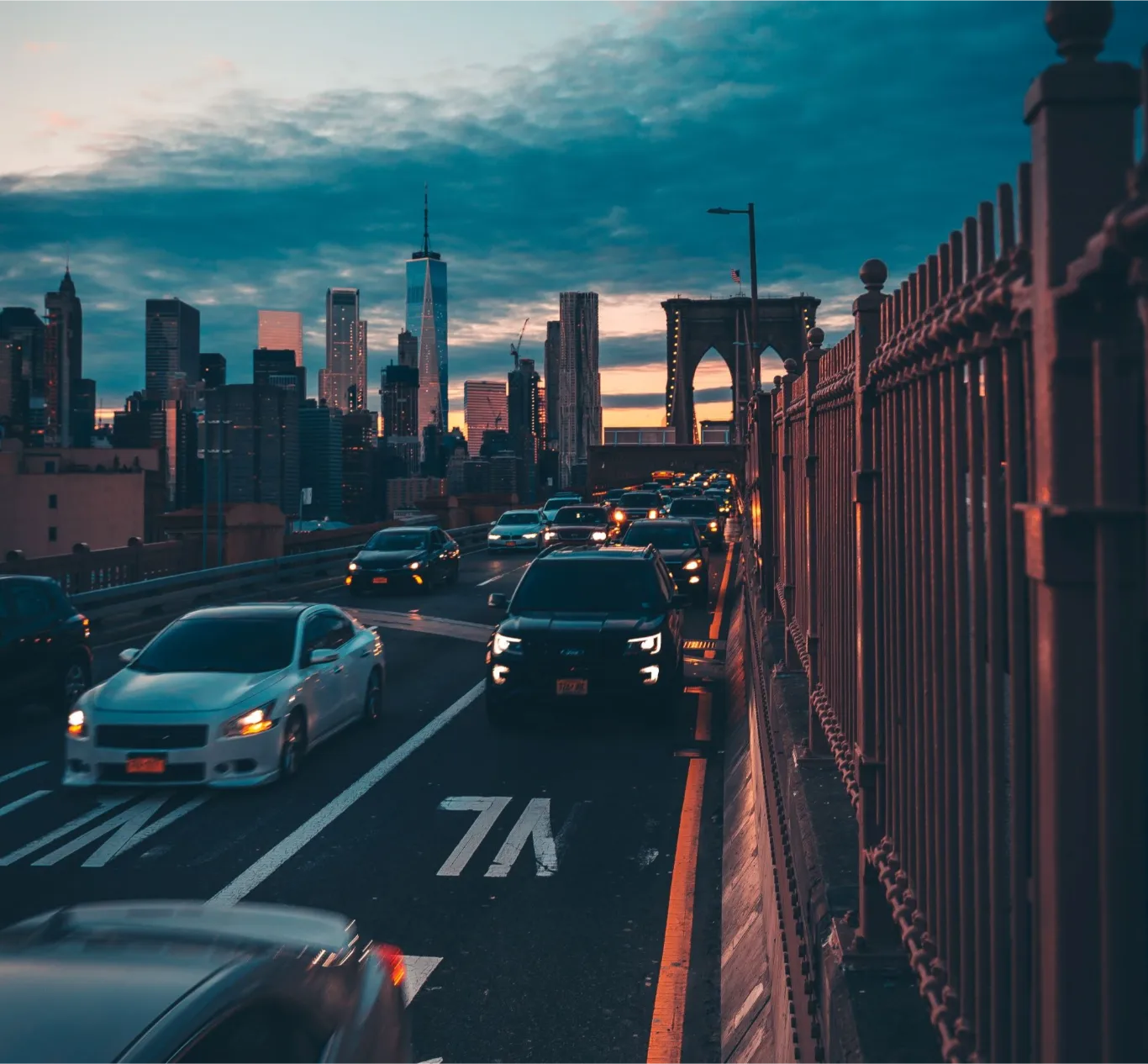 Brooklyn Bridge Afternoon Traffic Jam With the Manhattan Skyline in the Background