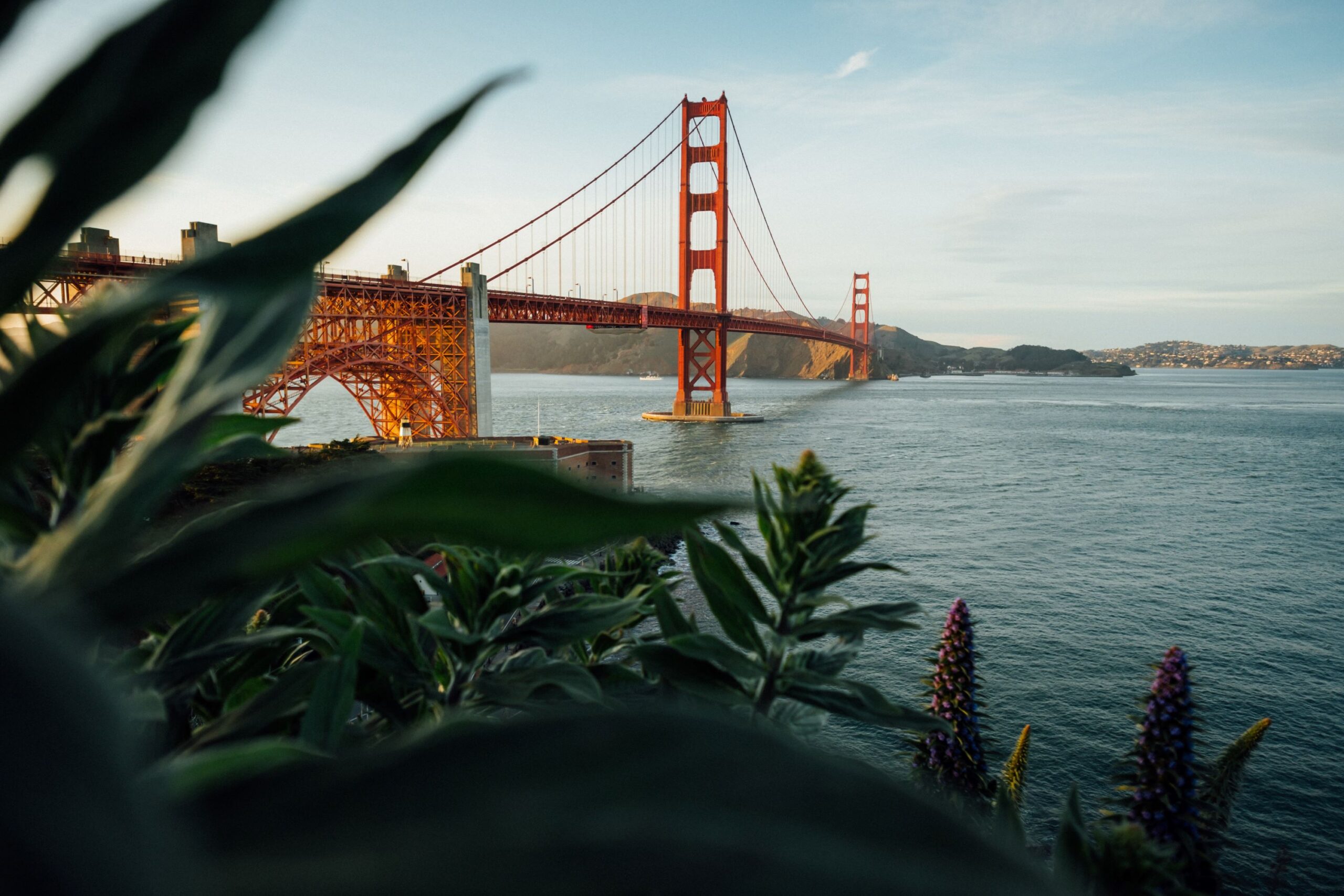 Golden Gate Bridge on Sunny Day with San Francisco Bay in the Background