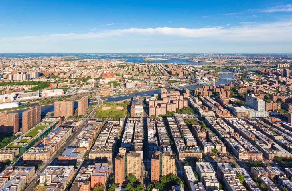 Aerial Shot of Bronx NYC on a Bright Sunny Day