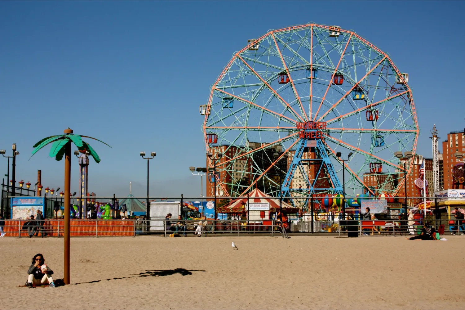 Colorful Wonder Wheel Photo taken From the Beach in Coney Island Brooklyn NYC