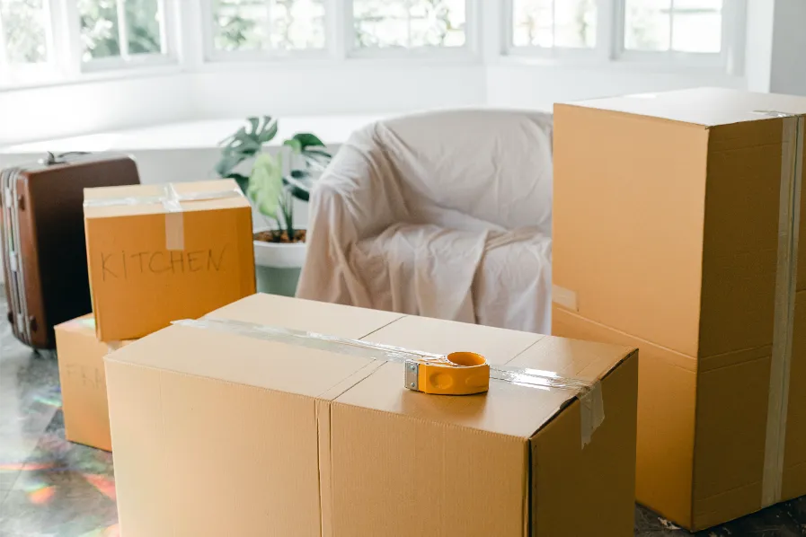 Paper Cardboard Boxes Packed Waiting for The iMOVE NYC Movers To Be Picked Up